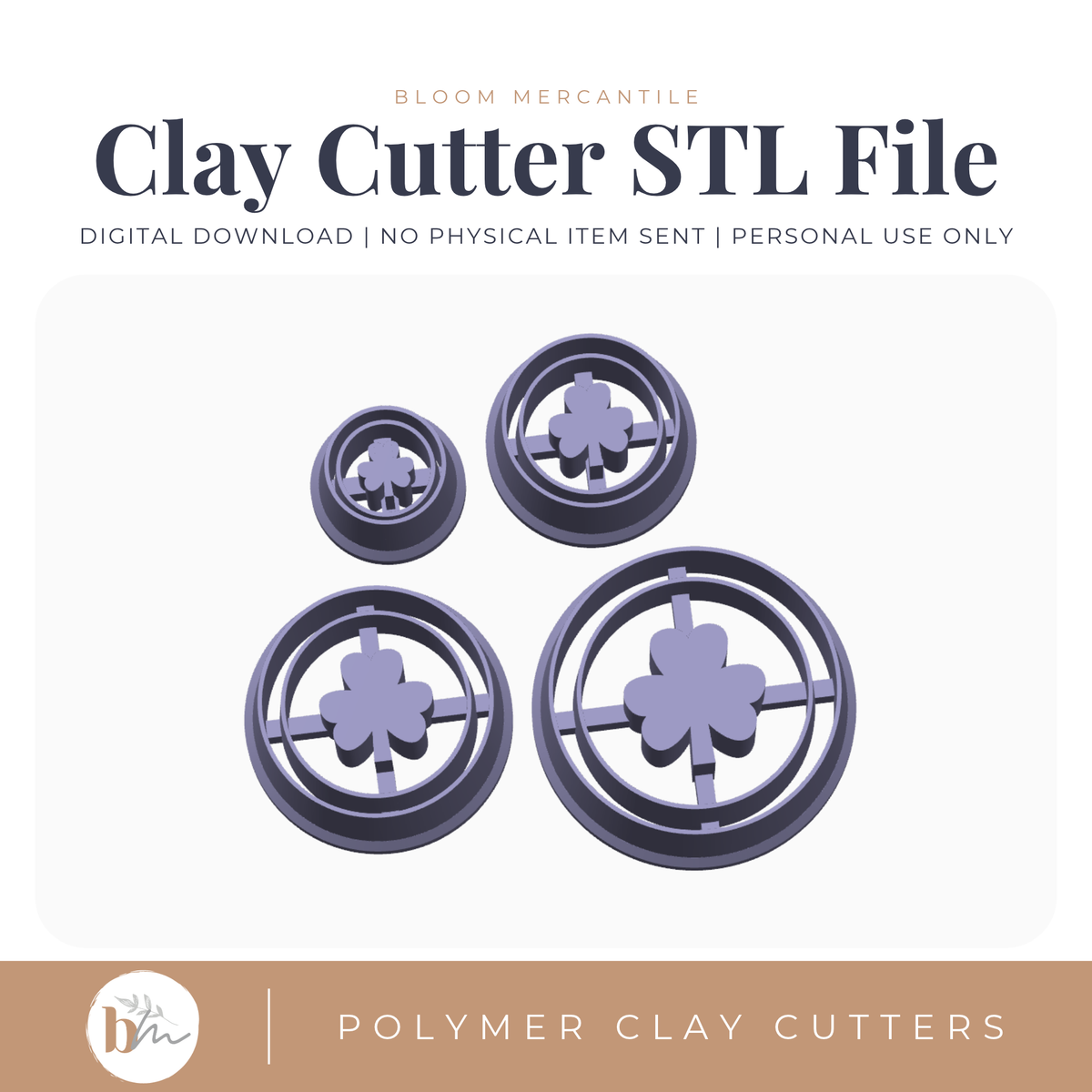Lucky Coin - Shamrocks - 4 Sizes digital STL polymer clay cutter