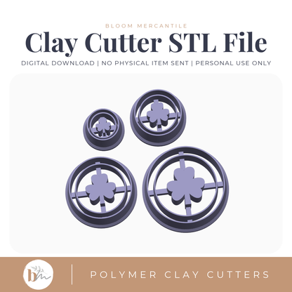Lucky Coin - Shamrocks - 4 Sizes digital STL polymer clay cutter
