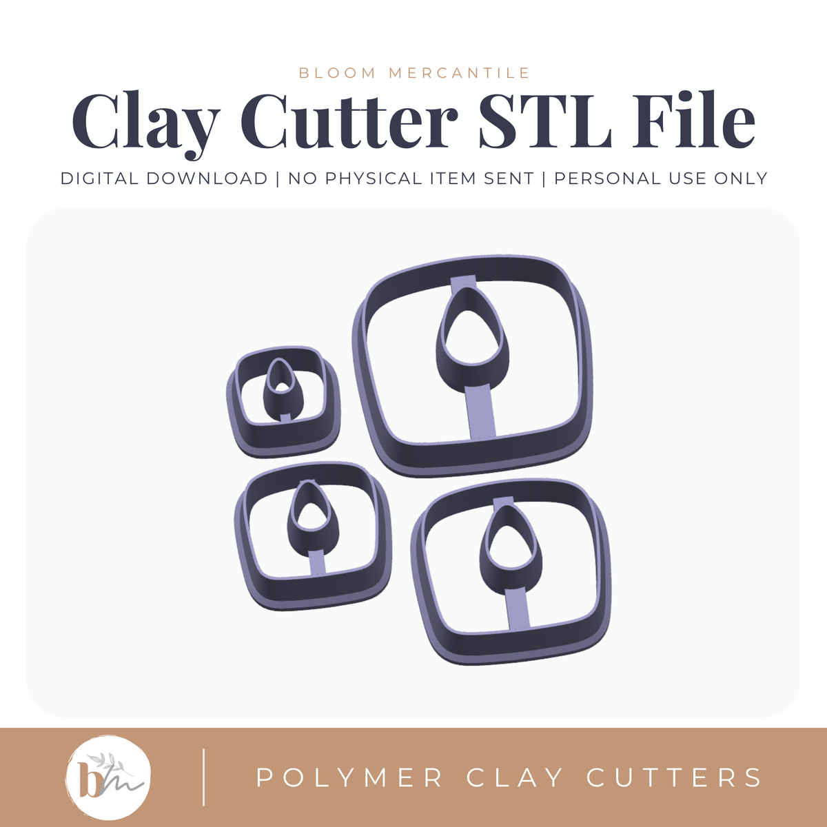 No Drill Square - 4 Sizes STL cutter