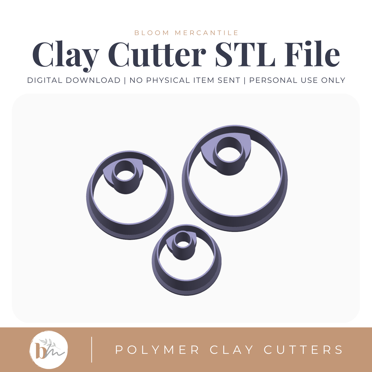 Offset Donut Circles - 3 Sizes STL polymer clay cutter digital file