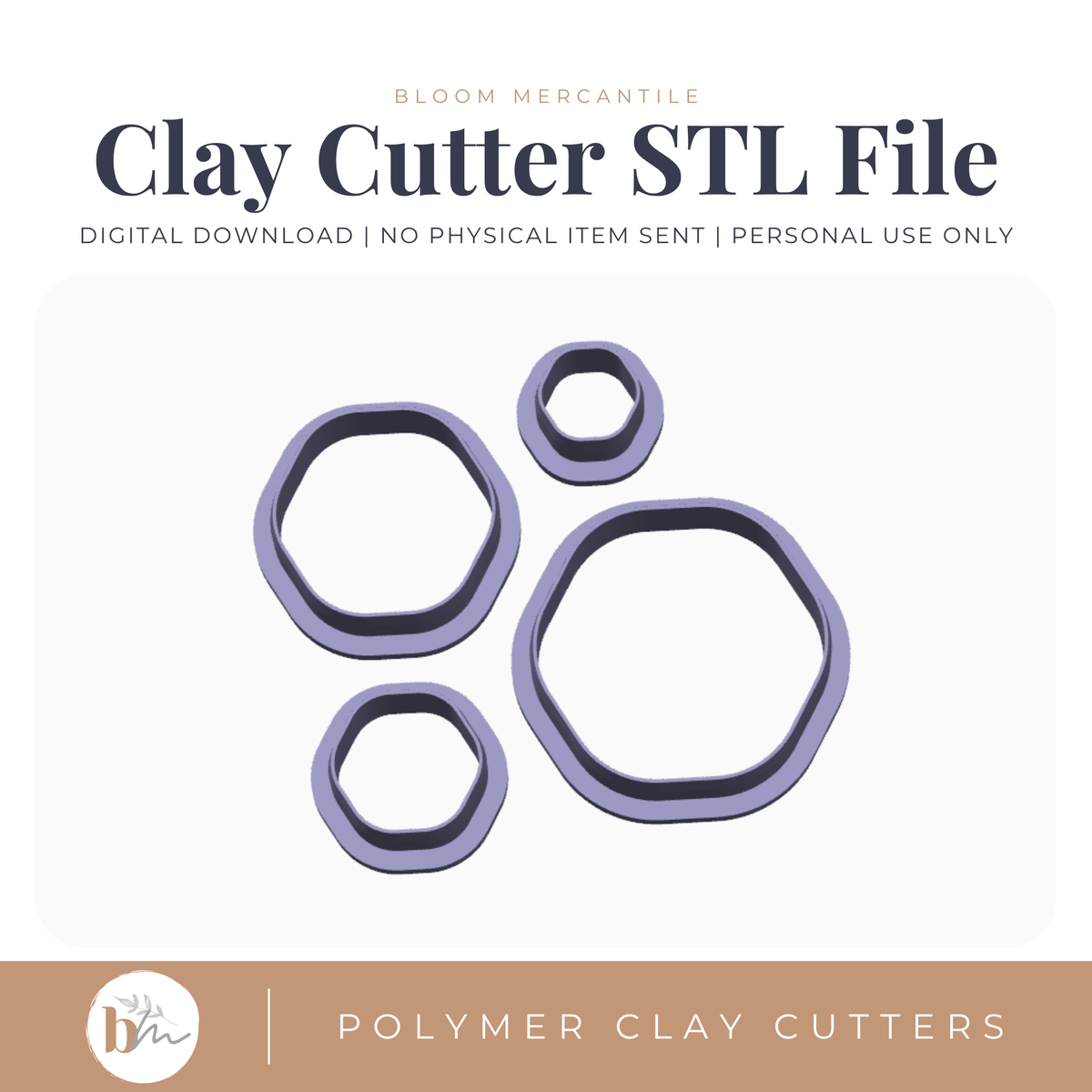 Organic Hexagon - 4 Sizes STL polymer clay cutter digital file