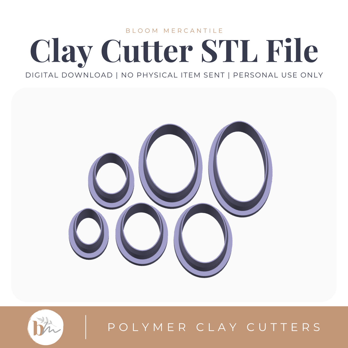 Oval - 6 Sizes STL polymer clay cutter digital file
