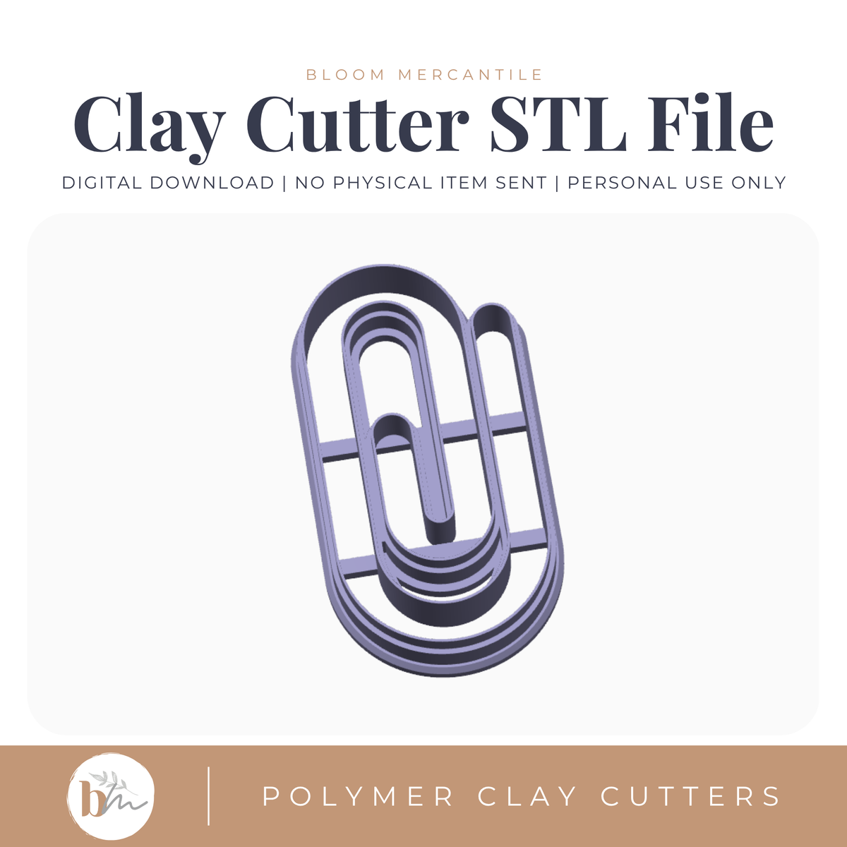 Paperclip Bookmark - Classic Paperclip STL polymer clay cutter digital file