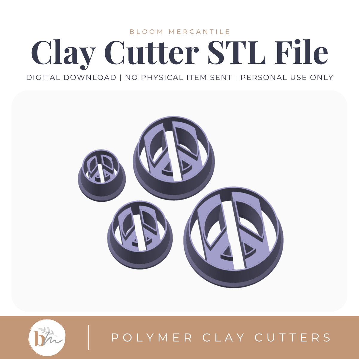 Peace Sign - 4 Sizes STL polymer clay cutter digital file