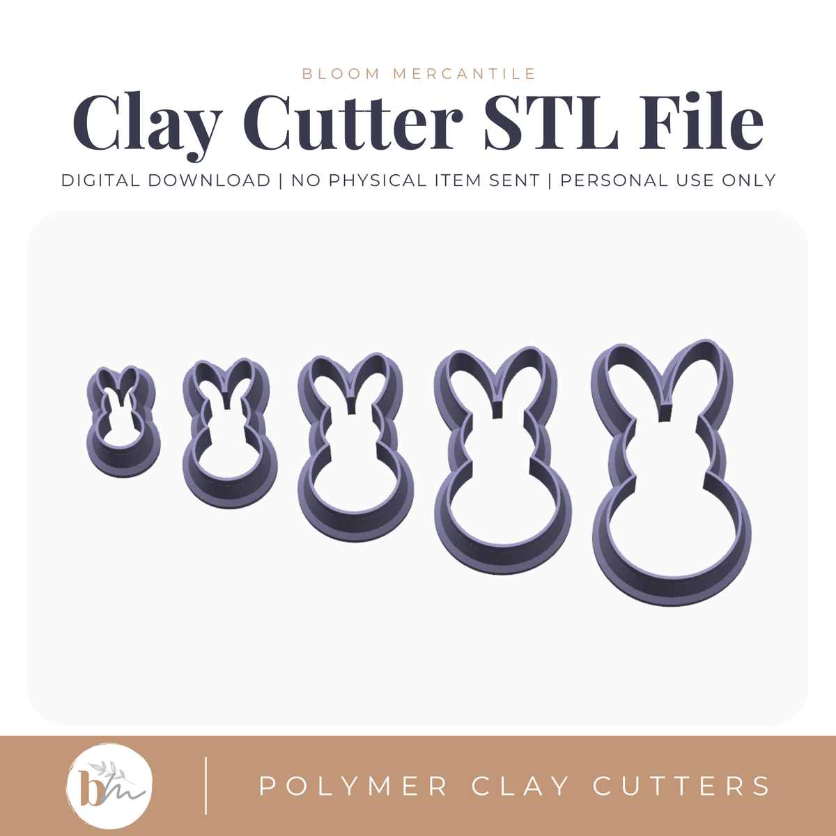 Peep Bunny - 5 Sizes STL polymer clay cutter digital file