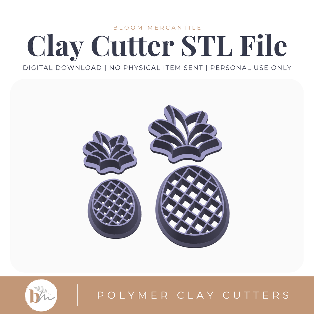 Pineapple and Leaf Set - 2 Sizes STL polymer clay cutter