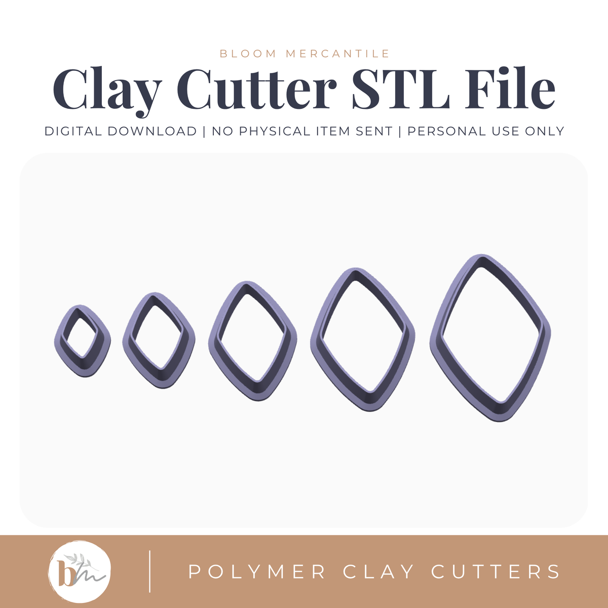 Puffy Diamond - 5 Sizes STL polymer clay cutter