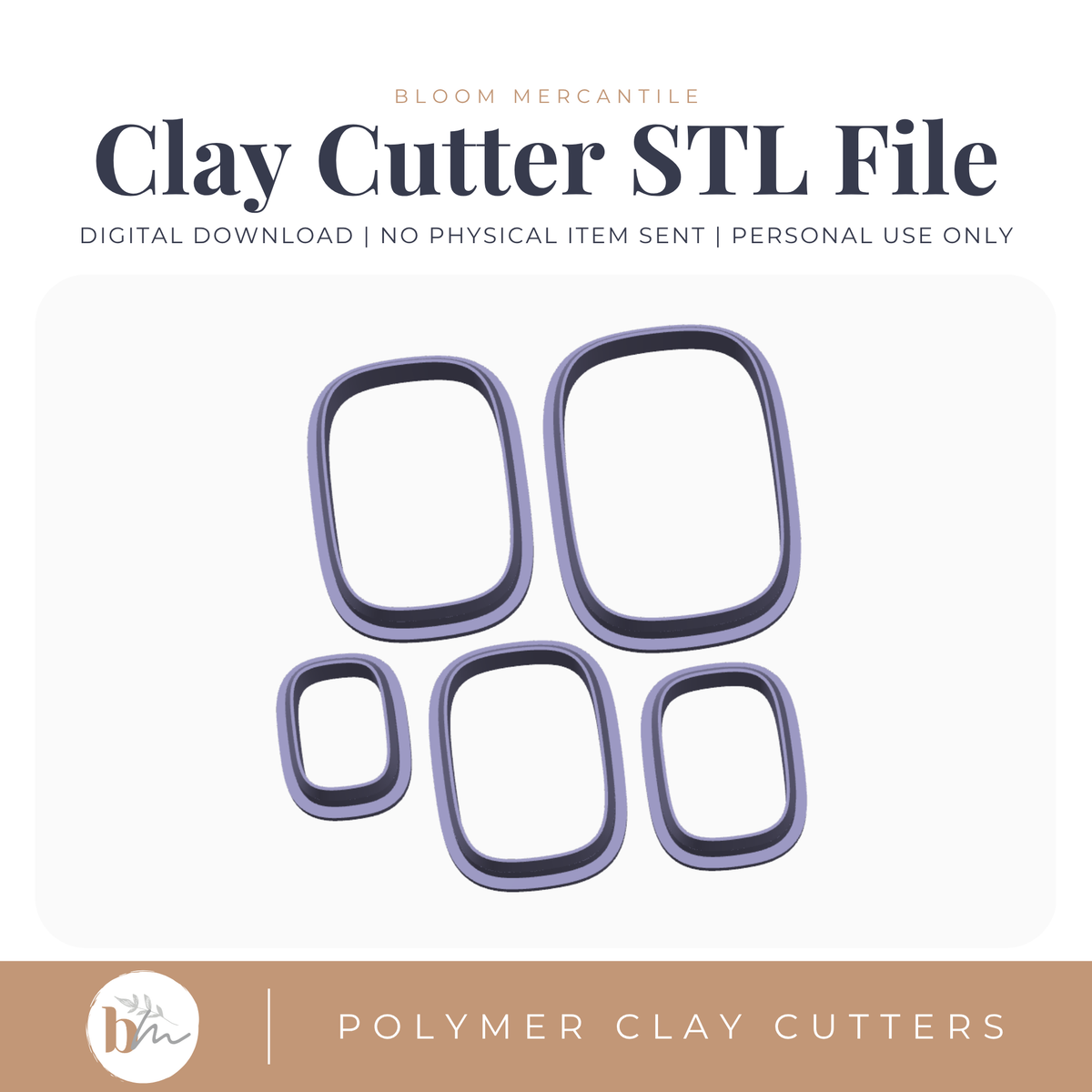 Puffy Rectangle - 5 Sizes STL polymer clay cutter