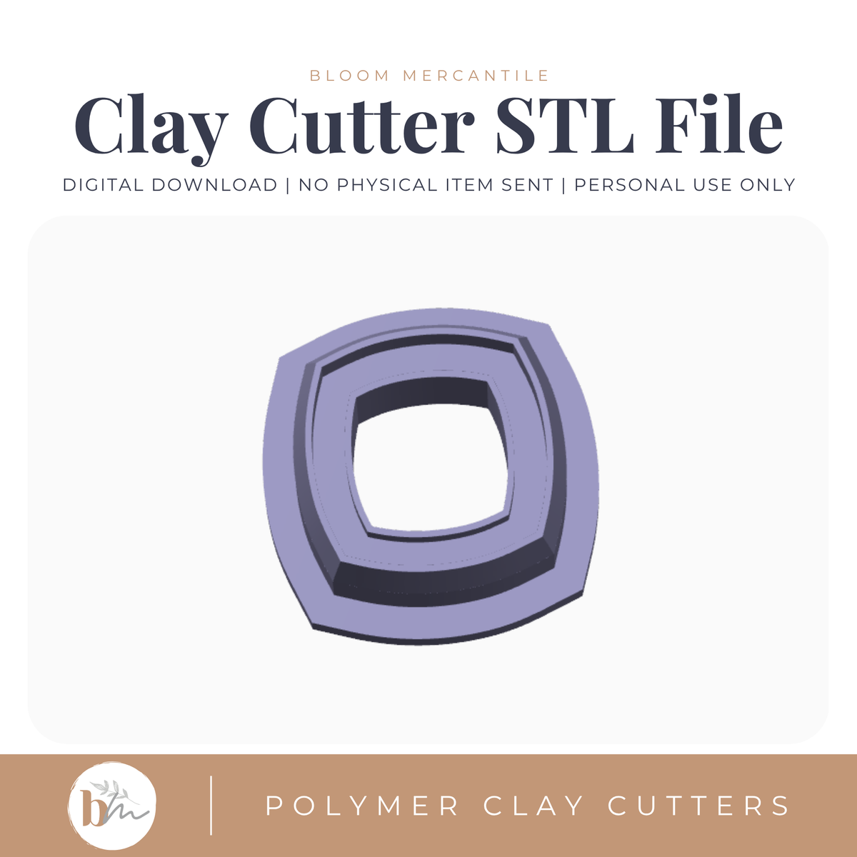 Puffy Bordered Square Stud STL polymer clay cutter