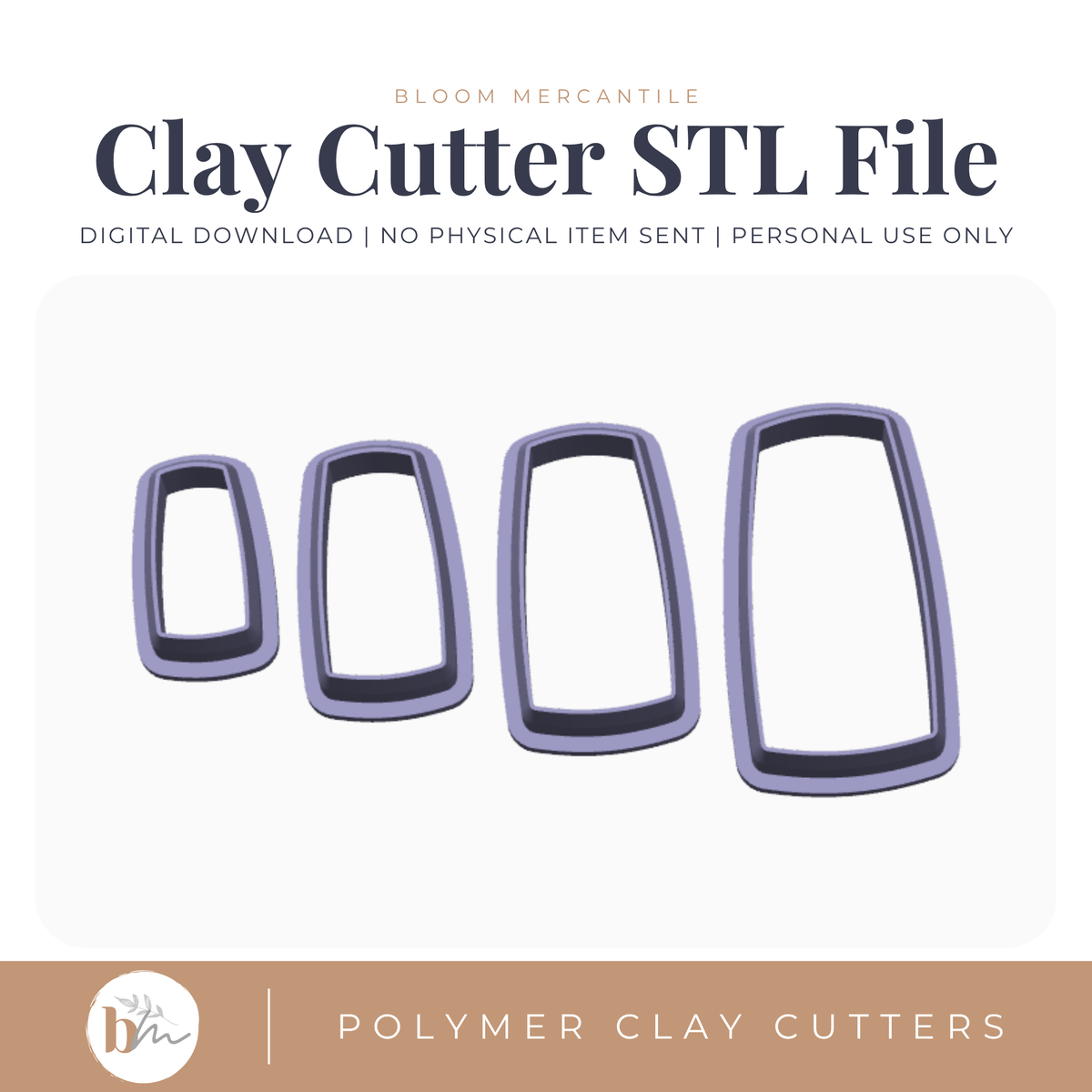 Puffy Tapered Rectangle - 4 Sizes STL polymer clay cutter