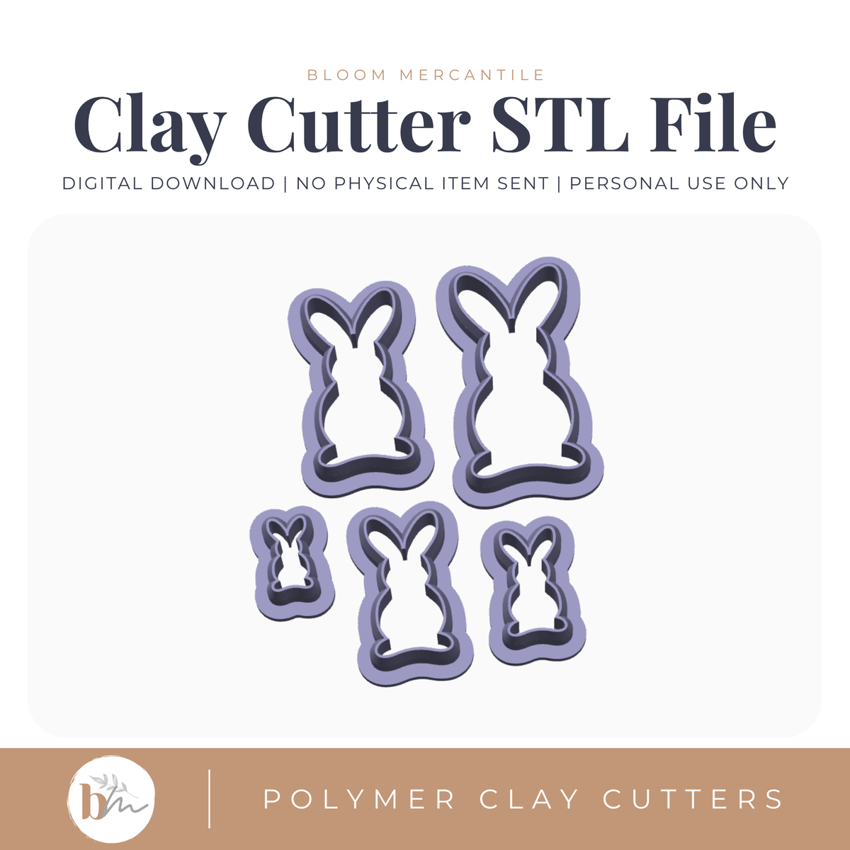 Rabbit - 5 Sizes STL polymer clay cutter