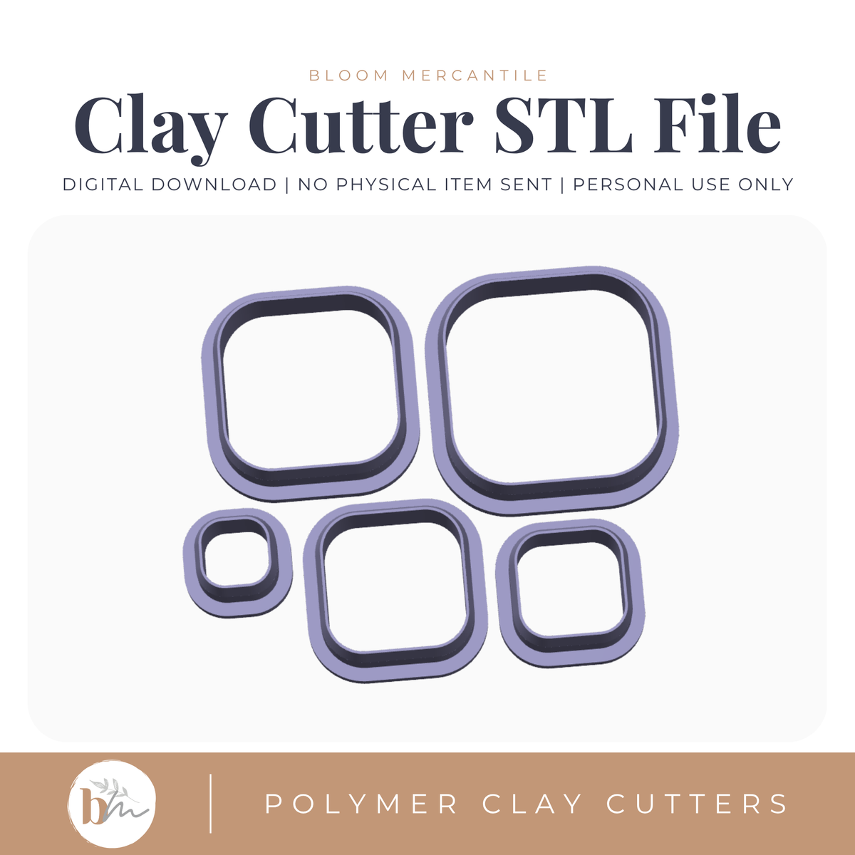 Rounded Squares - 5 Sizes | Digital STL File | Polymer Clay Tools & Cutters