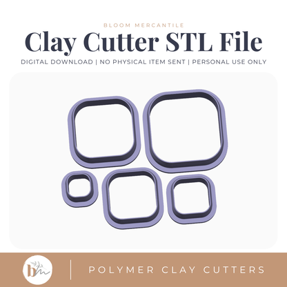Rounded Squares - 5 Sizes | Digital STL File | Polymer Clay Tools & Cutters