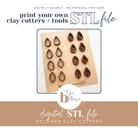 Abstract Teardrop Dangle Cutters - 16 styles | Digital STL File | Polymer Clay Tools & Cutters