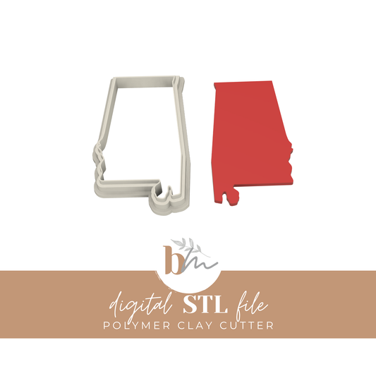 Alabama State Silhouette - 4 Sizes | Digital STL File | Polymer Clay Tools & Cutters
