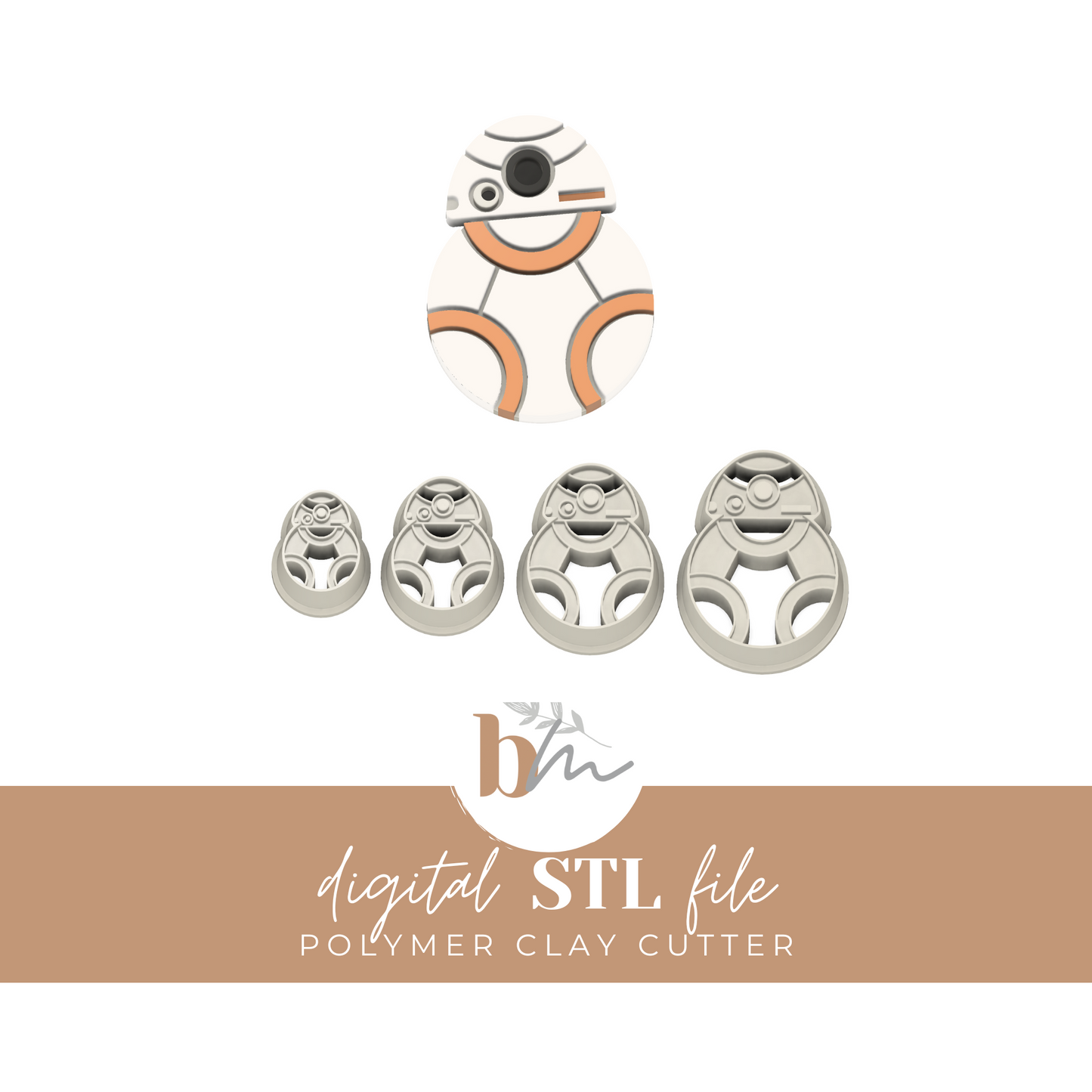 Orange and White Rolling Robot - 4 Sizes | Digital STL File | Polymer Clay Tools & Cutters