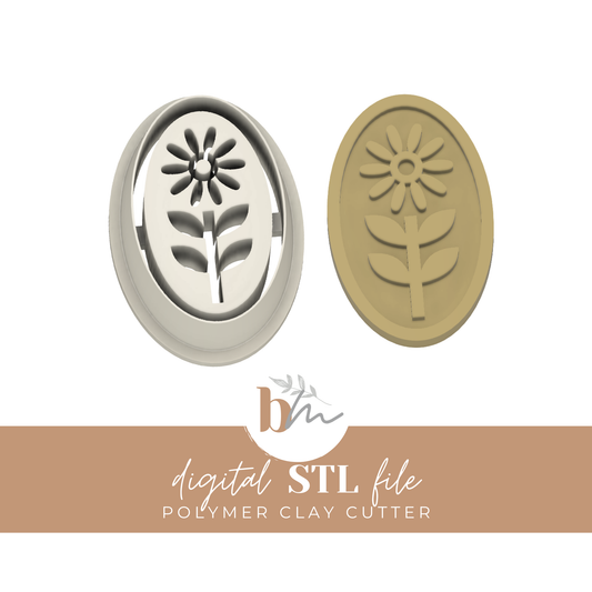 Debossed Sunflower Oval | Digital STL File | Polymer Clay Tools & Cutters