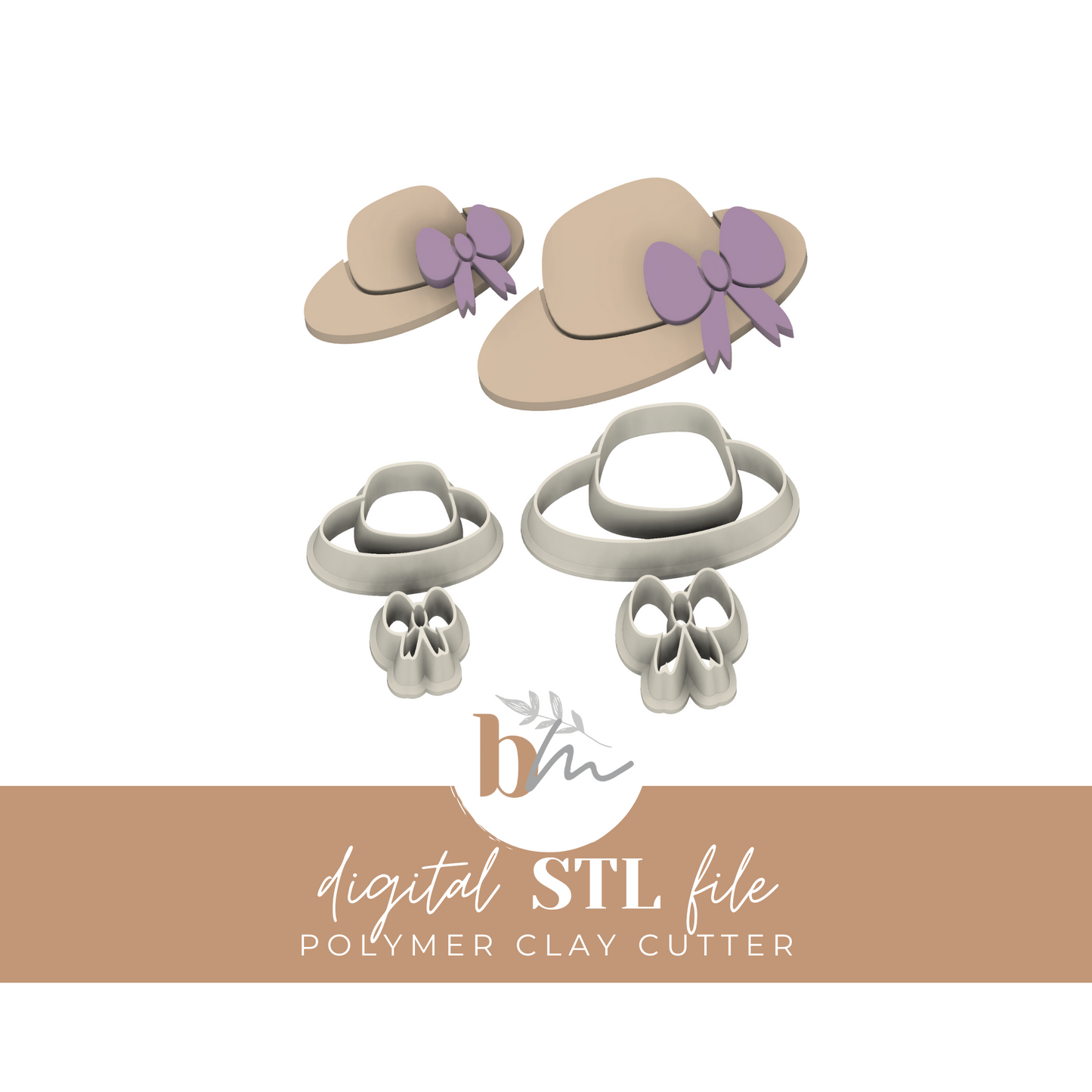 Wide Brim Hat and Bow - 2 Sizes | Digital STL File | Polymer Clay Tools & Cutters