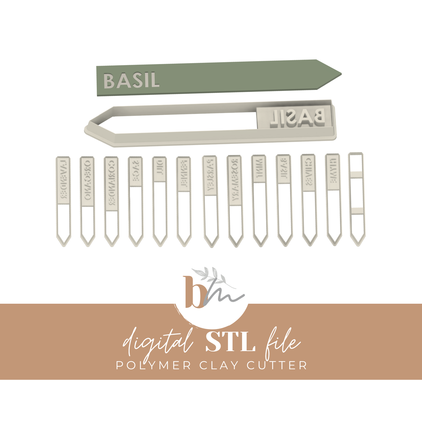 Garden Herb Markers - 13 Designs in 2 Sizes | Digital STL File | Polymer Clay Tools & Cutters
