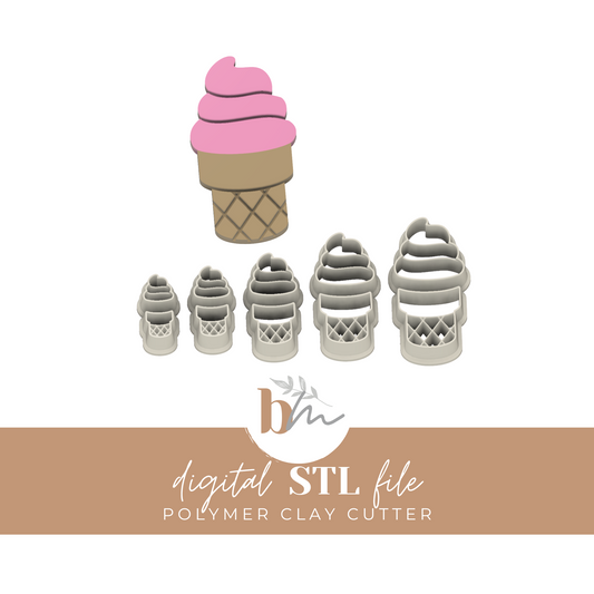 Swirled Ice Cream Cone - 5 Sizes | Digital STL File | Polymer Clay Tools & Cutters