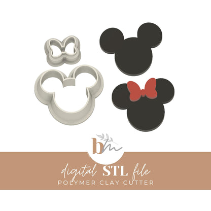 Mouse Head with Bows - 4 Sizes | Digital STL File | Polymer Clay Cutters & Tools