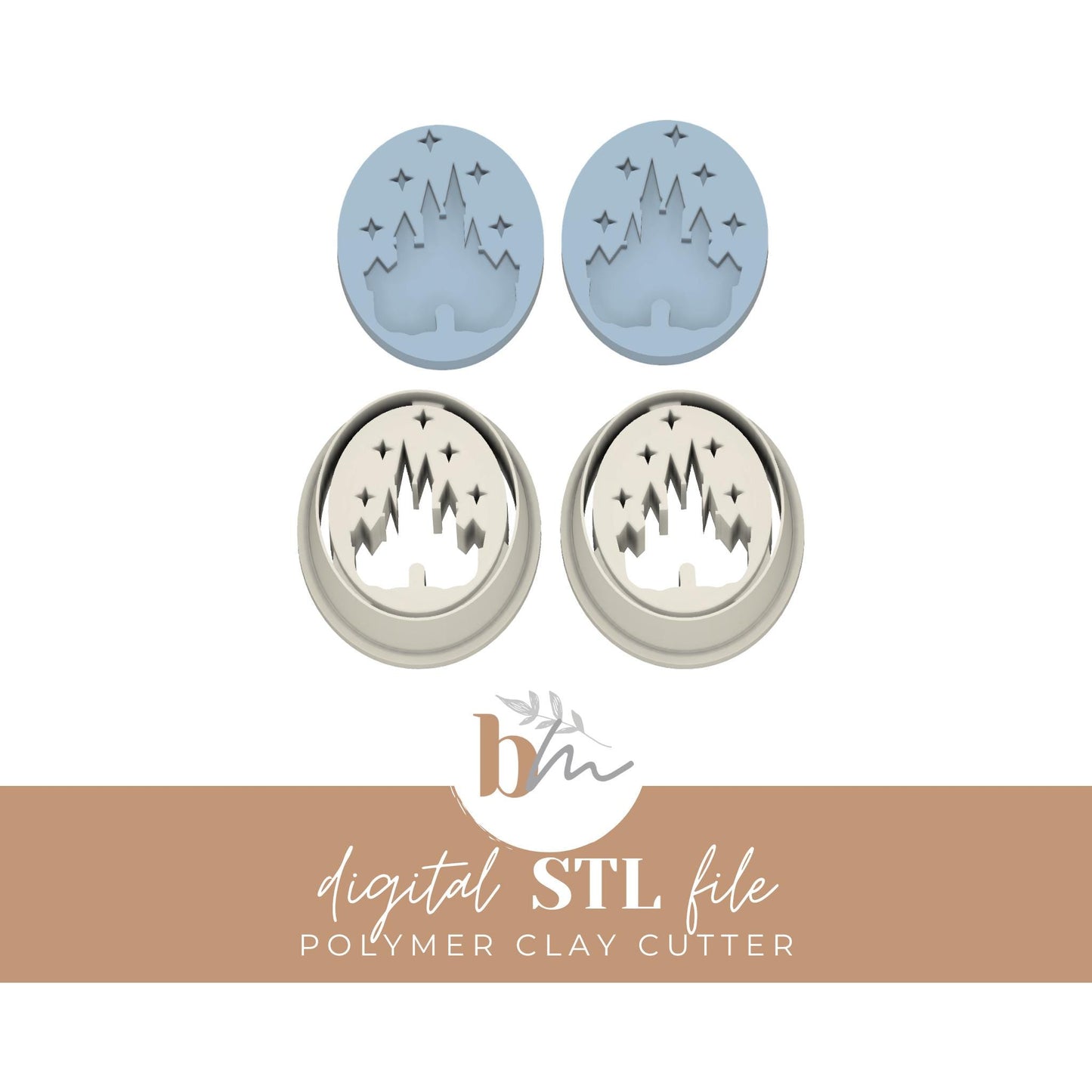 Debossed Princess Castle Silhouette Oval | Digital STL File | Polymer Clay Cutters & Tools