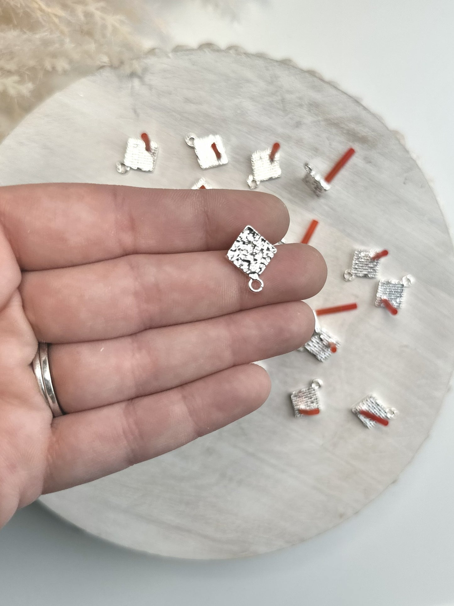 Hammered Diamond Earring Post - Gold or Silver (10pc)