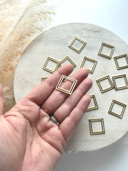 Bordered Diamond Bezel Charm - Gold or Silver (10pc)