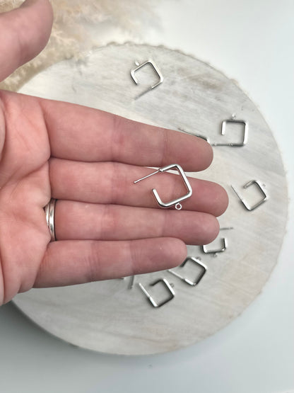 Squared Hoop Earring Post - Gold or Silver (10pc)
