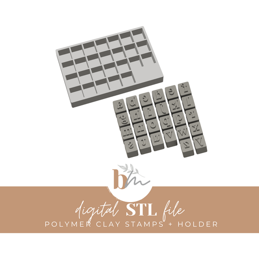 1/2" Serif Lowercase Letter Stamps and Holder Set - | Digital STL File | Polymer Clay Tools & Cutters