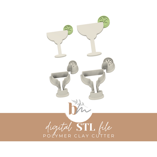 Margarita Glass with Lime Wedge - 2 Sizes | Digital STL File | Polymer Clay Tools & Cutters