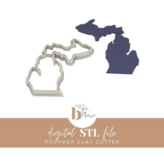 Michigan State Silhouette - 4 Sizes | Digital STL File | Polymer Clay Tools & Cutters
