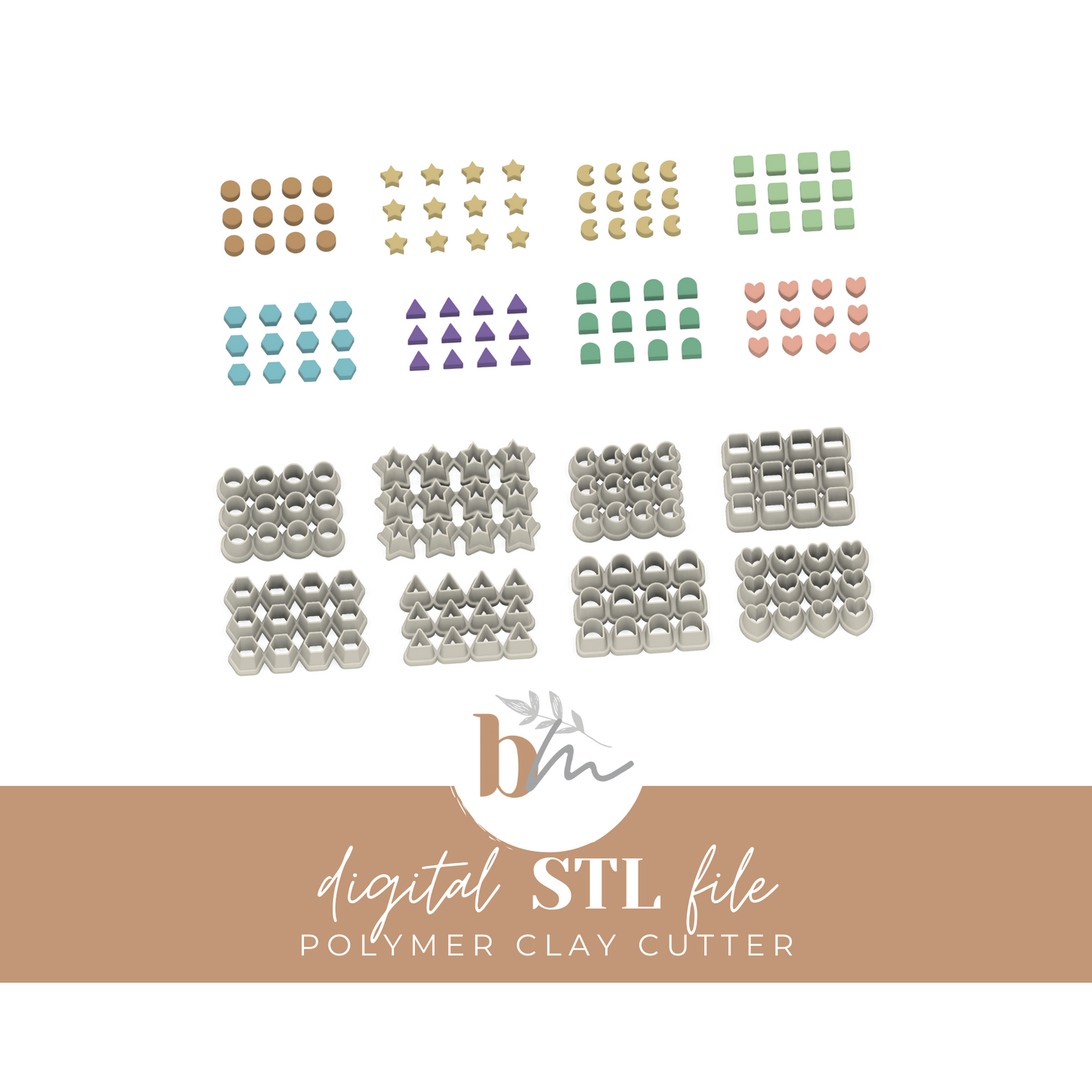 Micro Stud Basic Shapes - Cluster Cutters | Digital STL File | Polymer Clay Tools & Cutters