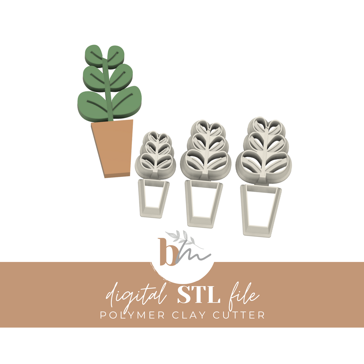 Potted Plant Set - 3 Sizes | Digital STL File | Polymer Clay Tools & Cutters