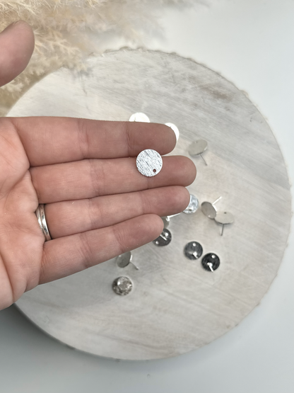 Brushed Circle Earring Post - Gold or Silver (10pc)