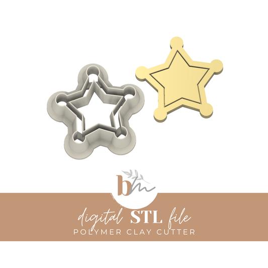 Sheriff Star Badge - 5 Sizes | Digital STL File | Polymer Clay Tools & Cutters