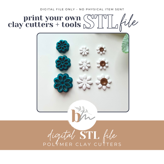 8 Petal Flower - 3 Sizes | Digital STL File | Polymer Clay Tools & Cutters