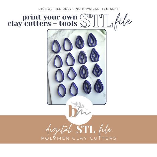 Abstract Teardrop Dangle Cutters - 16 styles | Digital STL File | Polymer Clay Tools & Cutters
