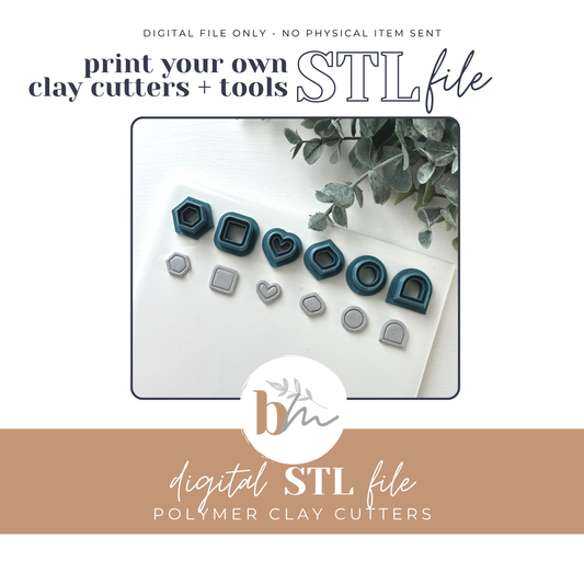 Bordered Basic Shapes Stud Cutters - 6 Designs | Digital STL File | Polymer Clay Tools & Cutters