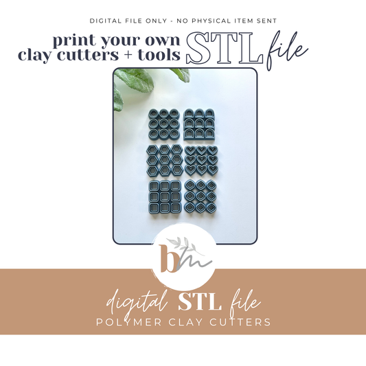 Bordered Basic Shapes Cluster Cutters - 6 Designs | Digital STL File | Polymer Clay Tools & Cutters