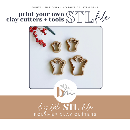 Angel with Embossed Halo - 4 Sizes | Digital STL File | Polymer Clay Tools & Cutters