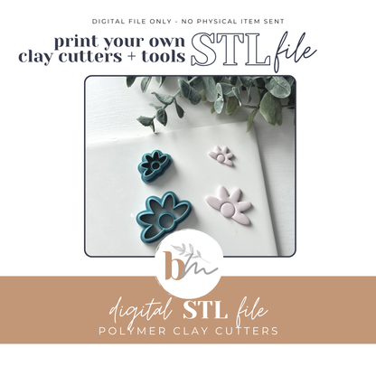 Boho Half Daisy Flower - 2 Sizes | Digital STL File | Polymer Clay Tools & Cutters