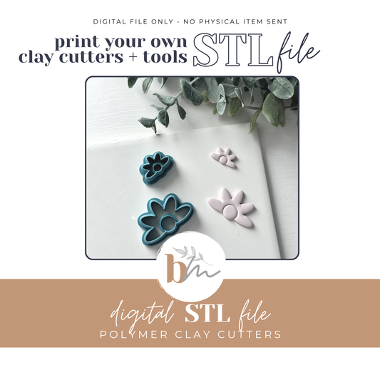 Boho Half Daisy Flower - 2 Sizes | Digital STL File | Polymer Clay Tools & Cutters