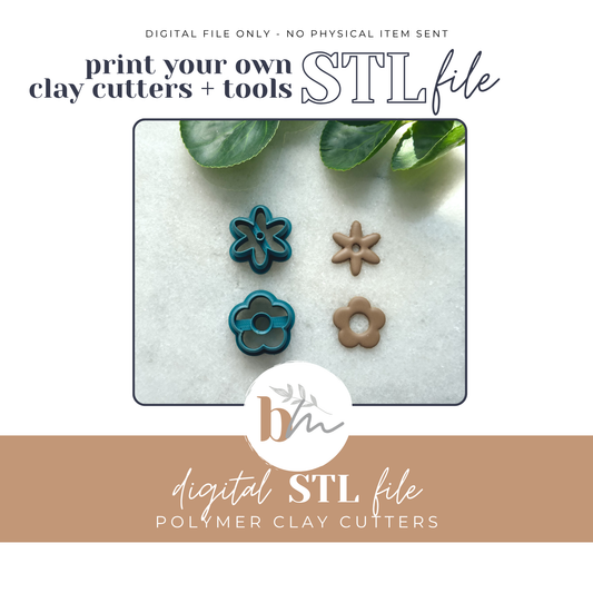 Boho Flowers - 2 Designs | Digital STL File | Polymer Clay Tools & Cutters