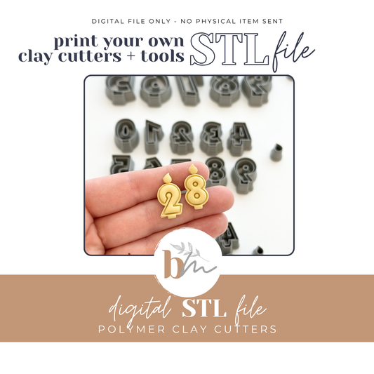 Birthday Candle Numbers Set - 3 Sizes | Digital STL File | Polymer Clay Tools & Cutters