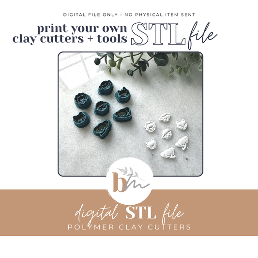 Animal Studs | Lion, Fox, Lamb, Tiger, Elephant, Monkey | Digital STL File | Polymer Clay Tools & Cutters
