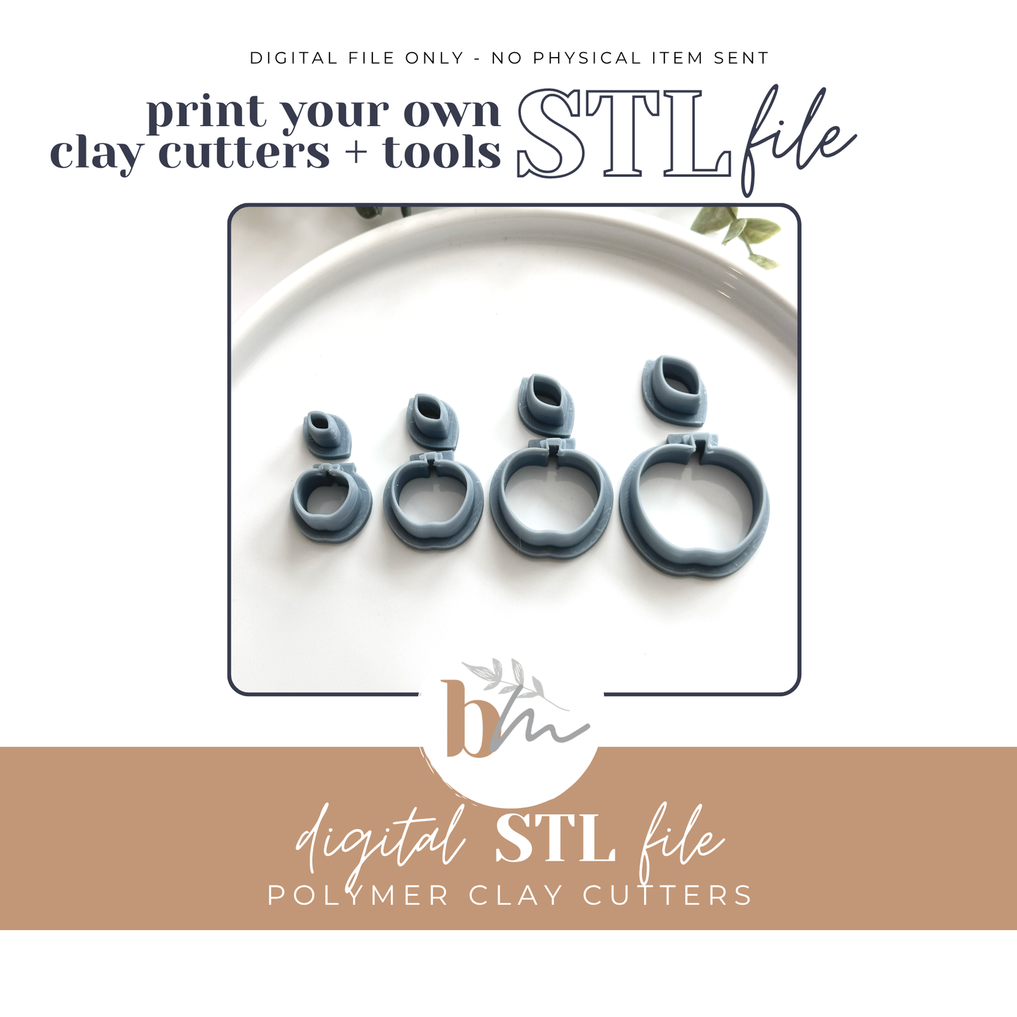 Apple with Leaf - 4 Sizes | Digital STL File | Polymer Clay Tools & Cutters