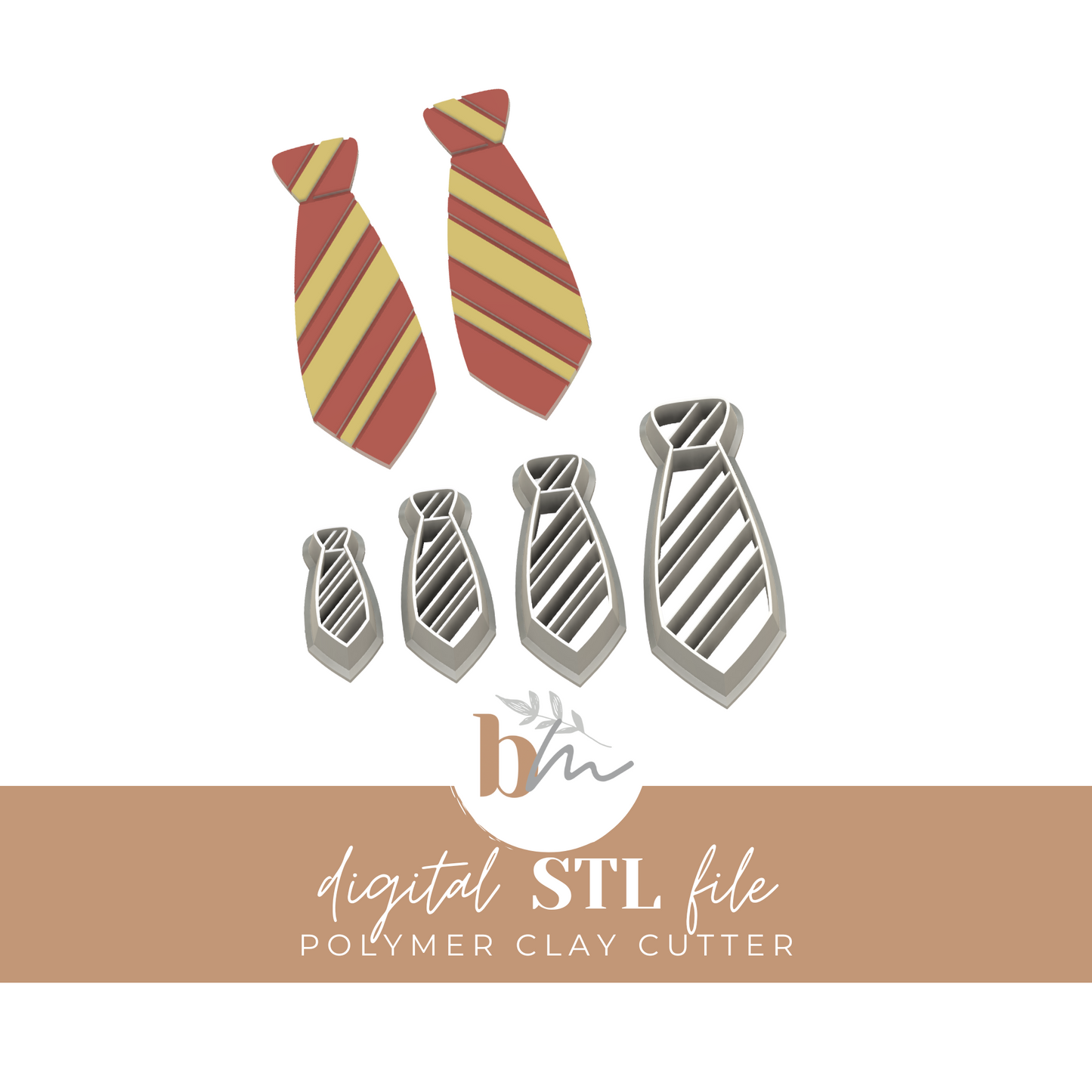 Striped School Robes Neck Tie - 4 Sizes | Digital STL File | Polymer Clay Tools & Cutters