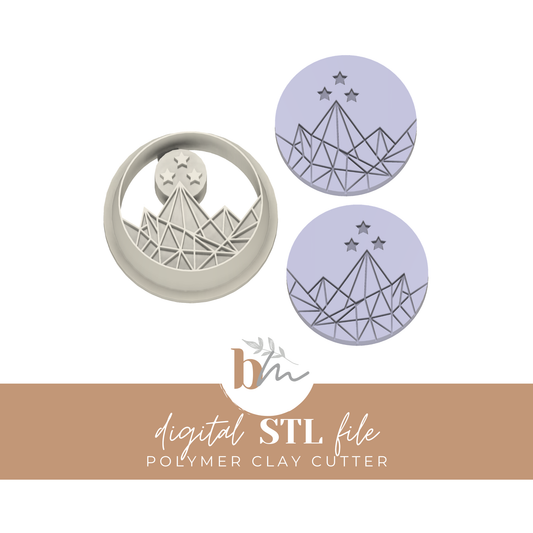 Three Stars and Mountain Skyline | Digital STL File | Polymer Clay Tools & Cutters