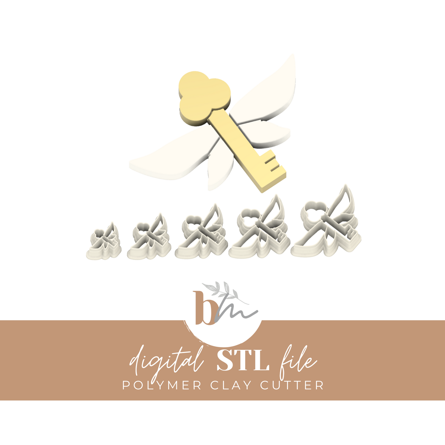 Magic Winged Key - 5 Sizes | Digital STL File | Polymer Clay Tools & Cutters